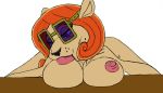  2017 anthro areola big_breasts black_nose breasts clothed clothing cougar counting_cougar eyewear feline female hair hand_on_breast mammal mature_female nickelodeon nipple_suck nipples red_hair redout self_suckle short_hair simple_background solo sucking sunglasses t.u.f.f._puppy topless 