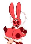  2018 anthro areola averyshadydolphin big_areola big_breasts big_ears breasts bunny_(averyshadydolphin) clothed clothing digital_media_(artwork) female fur lagomorph mammal nipples open_mouth pink_fur queen rabbit red_eyes red_nipples royalty simple_background surprise white_background 