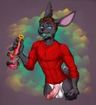  anthro athletic balls bong bottomless clothed clothing drugs erection humanoid_penis lagomorph looking_at_viewer male mammal open_mouth partially_clothed penis rabbit smoke solo spazzyhusky vein 