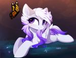  2018 ambiguous_gender arthropod butterfly cutie_mark digital_media_(artwork) duo equine eyelashes fan_character female feral fur grass hair hooves insect magnaluna mammal my_little_pony pegasus purple_eyes purple_hair white_fur white_hair wings 