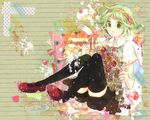 flower green_eyes green_hair gumi hairband shoes shorts solo thighhighs vient vocaloid 