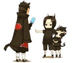  akatsuki_(naruto) akatsuki_uniform animal_ears black_eyes black_hair brothers child food from_behind male_focus mask multiple_boys naruto naruto_(series) naruto_shippuuden popsicle sandals shadow shorts siblings simple_background tail tobi uchiha_itachi uchiha_sasuke yunomi_(p-3-q) 