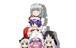  :3 :d =_= alternate_hairstyle annoyed apron blue_eyes blue_hair braid brown_hair chibi frown fujiwara_no_mokou hairband happy hat highres hong_meiling houraisan_kaguya hug izayoi_sakuya kindergarten konpaku_youmu ladfa long_hair looking_up maid maid_headdress multiple_girls open_mouth outstretched_arms pink_eyes pink_hair purple_eyes red_eyes red_hair remilia_scarlet saigyouji_yuyuko short_hair silver_hair simple_background smile spread_arms touhou twin_braids younger 