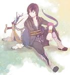  bad_id bad_pixiv_id black_eyes black_hair boots bracelet chain dog gradient gradient_background green_background grin jewelry kiseru knee_boots long_hair male_focus nashicco pipe repede smile solo star starry_background tales_of_(series) tales_of_vesperia yellow_background yuri_lowell 