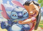  alien black_hair child disney happy hug lilo_&amp;_stitch lilo_pelekai lowres notched_ear oekaki smile stitch_(lilo_&amp;_stitch) 