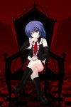  alternate_costume amicis boots chair chin_rest crossed_legs detached_sleeves fingernails highres red_eyes remilia_scarlet sitting solo touhou 