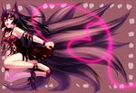  animal_ears bad_id bad_pixiv_id bare_legs black_hair black_wings brown_background candy dress flying food fox_ears fox_tail full_body io_(metronome) lollipop long_hair looking_at_viewer multiple_tails original red_eyes simple_background solo tail wings 