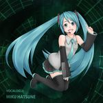  aqua_eyes aqua_hair aqua_nails boots detached_sleeves hatsune_miku headset highres long_hair migiri nail_polish necktie sleeves_past_wrists solo thigh_boots thighhighs twintails vocaloid zettai_ryouiki 