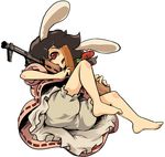  ak-74 animal_ears assault_rifle barefoot bloomers bunny_ears carrot daizu_sanchi feet gun inaba_tewi red_eyes rifle solo touhou underwear weapon 