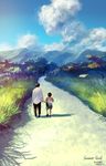  absurdres backpack bag child chinese cloud day grass highres kikujirou_no_natsu male_focus mountain multiple_boys nature pants realistic road shadow shed shoulder_bag sky tree yelansu 