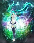  anklet aqua_eyes aqua_hair bad_id bad_pixiv_id barefoot bridal_gauntlets floating_hair hatsune_miku hatsune_miku_(append) jewelry long_hair navel necktie p_(zzaazz) solo thigh_gap thighhighs twintails very_long_hair vocaloid vocaloid_append 