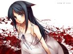  black_hair blood blue_eyes blush dress highres looking_at_viewer mexe saya saya_no_uta solo sundress wallpaper 