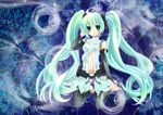  barefoot blue_eyes bridal_gauntlets frills green_hair hatsune_miku hatsune_miku_(append) highres kneeling long_hair navel necktie smile solo thighhighs twintails very_long_hair vocaloid vocaloid_append yayoi_(egoistic_realism) 