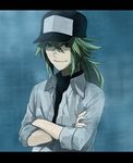  asa_(oaasvxr) bad_id bad_pixiv_id baseball_cap crossed_arms green_eyes green_hair hat male_focus n_(pokemon) pokemon pokemon_(game) pokemon_bw ponytail sleeves_rolled_up smirk solo turtleneck 