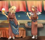  alcohol animal_ears beer blonde_hair drill_hair japanese_clothes kumie-san luna_child multiple_girls mystia_lorelei pink_hair sake short_hair smile touhou wings 