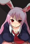  animal_ears breasts bunny_ears cleavage han_(jackpot) highres huge_breasts long_hair purple_hair red_eyes reisen_udongein_inaba solo tears touhou 