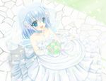  bad_id bad_pixiv_id bare_shoulders blue_eyes blue_hair bouquet bridal_veil bride cirno dress flower hair_ornament shimotsuki_keisuke short_hair solo touhou veil wedding_dress wings 