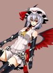  alternate_costume bad_id bad_pixiv_id bare_shoulders black_gloves black_legwear brown_eyes elbow_gloves gloves hat lavender_hair lilac_(p-f_easy) parody remilia_scarlet short_hair solo thighhighs touhou vocaloid vocaloid_append wings 