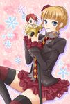  1girl beatrice blonde_hair blue_eyes cane maekawa_suu necktie red_hair skirt thighhighs umineko_no_naku_koro_ni ushiromiya_battler 