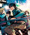  3boys backpack bad_id bad_pixiv_id bag black_hair blonde_hair brown_eyes chain-link_fence durarara!! fence hat kadota_kyouhei karisawa_erika maguchimo multiple_boys short_hair togusa_saburou yumasaki_walker 