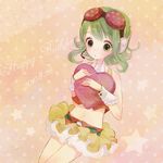  bad_id bad_pixiv_id blush goggles goggles_on_head green_eyes green_hair gumi headset heart midriff navel poco24 short_hair skirt solo vocaloid 