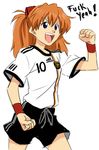  1girl 2010_fifa_world_cup 4chan adidas clothes_writing drawfag english germany neon_genesis_evangelion open_mouth profanity shorts soccer solo souryuu_asuka_langley world_cup 