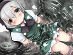  bad_id bad_pixiv_id blush chirashi_(so) from_above green_eyes happy konpaku_youmu looking_up short_hair short_sleeves sitting smile solo touhou water wet wet_clothes 