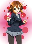  brown_eyes brown_hair hirasawa_yui k-on! pantyhose school_uniform short_hair solo star taigi_akira 