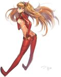  ass ayaki bad_id bad_pixiv_id blue_eyes bodysuit brown_hair butt_crack evangelion:_2.0_you_can_(not)_advance hand_on_hip long_hair looking_back multicolored multicolored_bodysuit multicolored_clothes neon_genesis_evangelion orange_bodysuit plugsuit profile rebuild_of_evangelion red_bodysuit shikinami_asuka_langley signature simple_background solo souryuu_asuka_langley test_plugsuit 