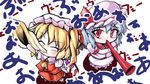  2girls bad_id bad_pixiv_id bat_wings blonde_hair blue_hair chibi conch flandre_scarlet geppewi hat horn_(instrument) multiple_girls ponytail red_eyes remilia_scarlet shell short_hair siblings side_ponytail sisters touhou vuvuzela wings world_cup 