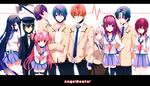  5girls angel_beats! blazer glasses hat height_difference hinata_(angel_beats!) iwasawa jacket manyako_(mohumohu) multiple_boys multiple_girls naoi_ayato noda_(angel_beats!) otonashi_(angel_beats!) school_uniform serafuku shiina_(angel_beats!) sleeves_rolled_up takamatsu tenshi_(angel_beats!) thighhighs yui_(angel_beats!) yuri_(angel_beats!) 