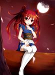  :p alternate_costume fuyuno_taka highres moon onozuka_komachi red_eyes red_hair sitting solo thighhighs tongue tongue_out touhou two_side_up white_legwear younger 