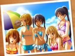  akiyama_mio bad_id bad_pixiv_id ball beach_umbrella beachball bikini black_eyes black_hair blonde_hair blue_eyes brown_eyes brown_hair butt_crack food hirasawa_yui k-on! kotobuki_tsumugi long_hair mouth_hold multiple_girls nakano_azusa photo_(object) polka_dot polka_dot_bikini polka_dot_swimsuit ponytail popsicle shian_(my_lonly_life.) short_hair striped striped_bikini striped_swimsuit swimsuit tainaka_ritsu tan twintails umbrella 