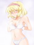  adjusting_bra adjusting_clothes alice_margatroid blonde_hair bra closed_eyes flx hairband lingerie panties short_hair solo touhou underwear underwear_only 