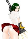  alicia_(bullet_witch) ass bad_id bad_pixiv_id bra bullet_witch cameltoe green_eyes green_hair gun lingerie panties pantyshot school_uniform see-through short_hair skirt solo takada_shinbashi underwear uniform weapon white_panties 