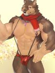 3:4 abs anthro brown_body brown_fur bulge canid canine canis clothing domestic_dog fur lifewonders live_a_hero male mammal muscular muscular_anthro muscular_male nipples pecs pubraseer salz_sop scarf solo thong underwear