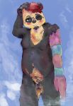  2018 anthro balls bear digital_media_(artwork) flaccid fur hair kinkykenku_(artist) male mammal matthias_(character) nipples nude penis shower simple_background slightly_chubby small_penis smile solo towel 