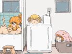  1boy 4girls :d animated animated_gif bathtub blanket blinking blonde_hair blue_bow blush blush_stickers bow breasts clenched_hand closed_eyes closed_mouth commentary_request cookie_(touhou) dual_persona expressionless genderswap genderswap_(ftm) hair_bow hakurei_reimu high_ponytail human_head indoors kirisame_marisa kyuuden large_breasts laundry_basket long_hair looking_at_another looping_animation mars_(cookie) medium_bangs multiple_girls open_mouth otoko_no_ko plug red_bow rei_(cookie) sananana_(cookie) shared_bathing sheep short_hair smile soap_bubbles spinning stool suzu_(cookie) touhou upper_body washing_machine window 
