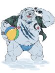 2023 absurd_res anthro ball bear bearwivme bulge clothed clothing hi_res humanoid_hands kemono male mammal moobs musclegut nipples open_clothing open_shirt open_topwear overweight overweight_male scar shirt solo swimwear topwear white_body