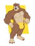 2023 abs alternate_version_at_source anthro banjo-kazooie banjo_(banjo-kazooie) barazoku barefoot bear biceps big_bulge big_muscles border bulge claws clothed clothing deltoids eyebrows feet fur hi_res jewelry jrjresq male mammal muscular muscular_anthro muscular_male navel necklace nipples pecs plantigrade rareware simple_background solo standing thick_thighs thong thong_only topless topless_anthro topless_male tuft underwear underwear_only white_border yellow_background