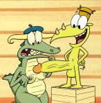 2023 anthro balls beret big_penis blonde_hair bodily_fluids breasts camp_lazlo cartoon_network clam_(camp_lazlo) clothing crate crocodile crocodilian crocodylid duo fangs female genitals gretchen_(camp_lazlo) hair hat headgear headwear hi_res huge_penis hyper hyper_genitalia hyper_penis male male/female mammal nipples nude open_mouth penis pubic_mound reptile rhinoceros scalie sitting_on_knees standing_on_object suprised_look sweat sweatdrop takeshi1000 teeth tongue vein veiny_penis young