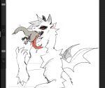 2020 ambiguous_gender anthro bodily_fluids dragon drooling duo female fur furred_dragon hair half-length_portrait hi_res horn portrait red_eyes red_tongue rexy_(thorn_paw) saliva sketch small_wings smile thorn_paw tongue vore wings