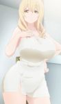  1girl blonde_hair breasts collarbone eyebrows_visible_through_hair female huge_breasts long_hair looking_at_viewer screencap smile solo stitched sunohara_ayaka sunoharasou_no_kanrinin-san third-party_edit towel 