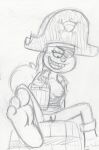2023 anthro barrel beverage breasts buckteeth clothed clothing eye_patch eyewear feet female genitals graphite_(artwork) hi_res looking_down mammal nickelodeon nipples partially_clothed pencil_(artwork) pirate_hat pirate_outfit pussy rodent sandy_cheeks sciurid simple_background sitting solo spongebob_squarepants takeshi1000 teeth tongue traditional_media_(artwork) tree_squirrel white_background