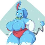 2023 anthro azumarill big_breasts big_butt black_tail blue_background blue_body blue_ears blue_nose blue_sclera blue_tail_tip breasts butt christmas chubby_belly chubby_female clothing colored digital_media_(artwork) female front_view generation_2_pokemon hand_on_hip hi_res holidays huge_breasts huge_butt lagomorph leotard leporid lightmizano looking_at_viewer mammal nintendo pattern_background pokemon pokemon_(species) rabbit red_clothing red_inner_ear red_leotard shaded signature simple_background slightly_chubby solo tail thick_thighs tight_clothing white_background white_eyes