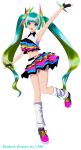  1girl 3d aqua_hair armpits black_gloves black_skirt blue_skirt boots crop_top frills full_body gloves green_hair hair_ornament hatsune_miku kneehighs knees lam_(ramdayo) long_hair looking_at_viewer midriff miniskirt multicolored_clothes multicolored_footwear multicolored_hair official_art pink_footwear project_diva_(series) semi-transparent_background shirt simple_background skirt sleeveless sleeveless_shirt socks solo standing standing_on_one_leg thighs transparent_background twintails very_long_hair vocaloid white_socks 