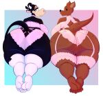 absurd_res anthro bedroom_eyes big_butt boolishclara bovid bovine breasts butt cattle clarabelle_cow clothing disney duo feet female hi_res huge_butt kanga kangaroo legwear lingerie macropod mammal marsupial narrowed_eyes pose seductive stockings thick_thighs winnie_the_pooh_(franchise)