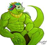 abs anthro biceps bottomwear catchiefcyber clothing green_body hi_res lihzahrd lizard loincloth male mask muscular muscular_anthro muscular_male pecs reptile scalie skull_mask solo tail terraria witch_doctor_(terraria)