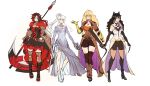  absurdres alternate_costume alternate_hairstyle animal_ears black_hair black_scarf blake_belladonna blonde_hair blue_eyes breasts cape cat_ears cleavage cleaver cloak crescent_rose earrings ember_celica_(rwby) fingerless_gloves flower full_body gambol_shroud gauntlets gloves gun handgun highres holding holding_weapon hood hooded_cloak jewelry kama_(weapon) katana kusarigama large_breasts long_hair long_sleeves magic_circle multicolored_hair multiple_girls myrtenaster necklace older orange_scarf petals pistol ponytail pricklyalpaca prosthesis prosthetic_arm purple_eyes rapier red_cape red_hair ribbon rose rose_petals ruby_rose rwby scar scar_across_eye scarf scythe shotgun sickle side_ponytail silver_eyes sword two-tone_hair vambraces very_long_hair vest waist_cape wavy_hair weapon weiss_schnee white_background white_hair wide_sleeves yang_xiao_long yellow_eyes 