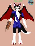 absurd_res anthro armor bio_weapon black_body black_eyes black_fur black_hair black_nose black_tail black_wings blue_armor canid canine canis dragon_wings fur green_eyes hair hi_res hivehand horn male mammal mask mature_anthro mature_male nipples pink_ears pytex_wolf pytex_wolf_(character) red_horn red_nipples red_wings skull_mask solo tail white_arms white_body white_fur white_legs white_paws wings wolf